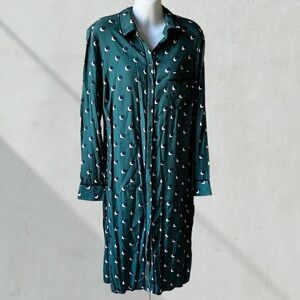 Boden Jenna shirt dress navy and green dot/moon pattern 10L tall- Longsleeve